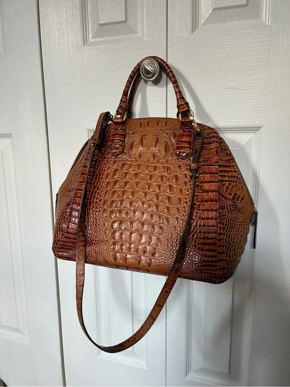 Brahmin Pecan Melbourne Croc-Embossed Satchel Handbag